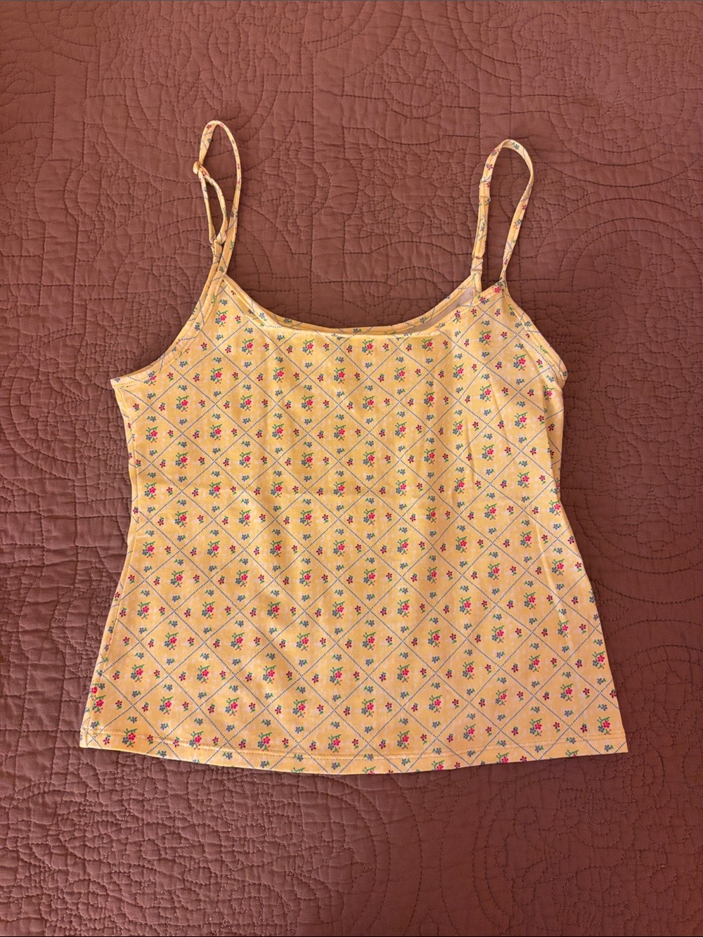 Pink by Frankie's Bikinis Yellow Floral Spaghetti Strap Tank Top